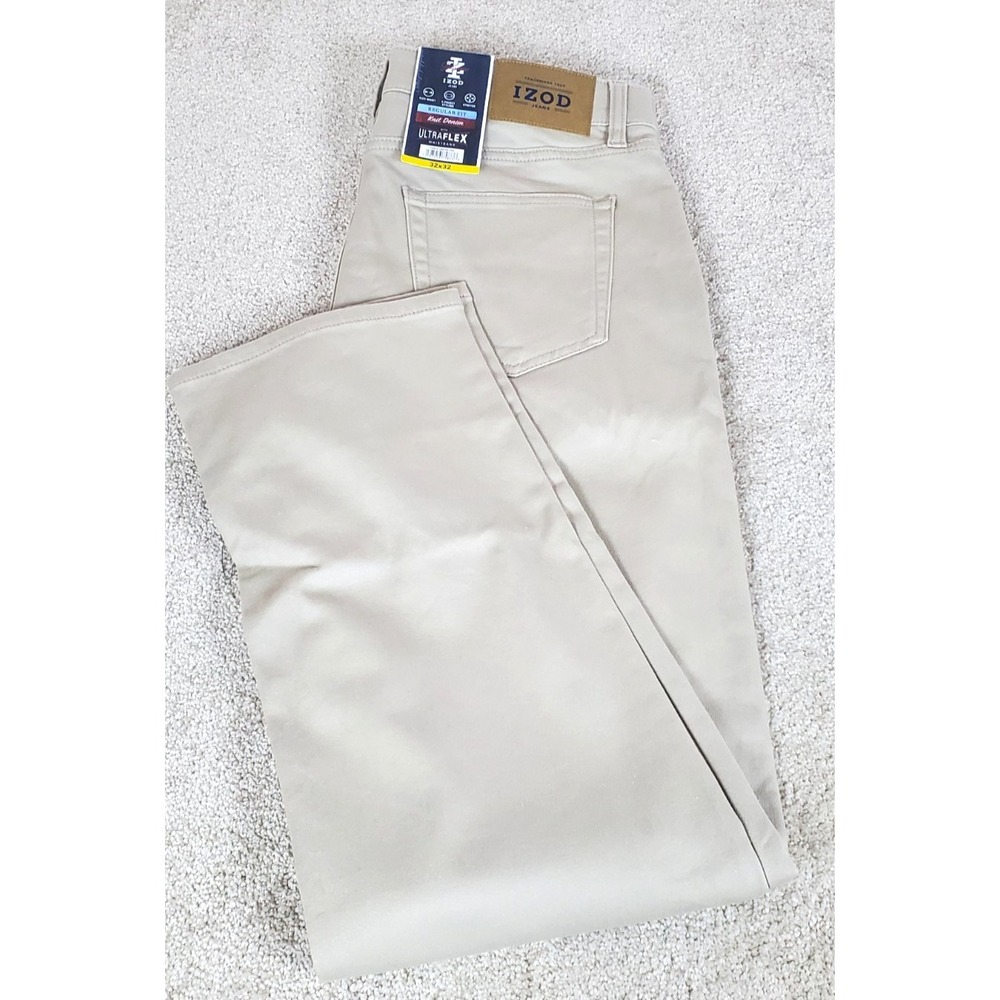 IZOD Jeans Men's Size 32X32 Beige Regular Fit Sfretch Ultra Flex Waist NWTGS‎